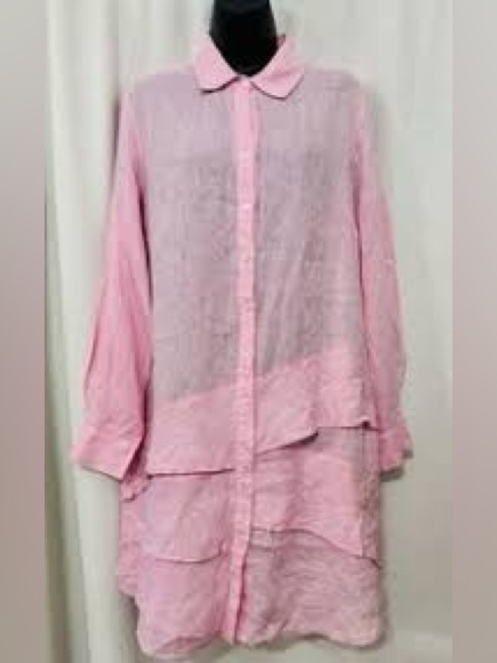 Light Pink Button-Front Ruffled Shirt Dress